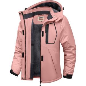WULFUL Women’s Waterproof Ski Jacket Warm Winter Coats Windproof Winter Jackets for Women Fleece Lined Windbreaker with Hood(Pink)