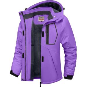 WULFUL Women’s Waterproof Ski Jacket Warm Winter Coats Windproof Winter Jackets for Women Fleece Lined Windbreaker with Hood(Purple)