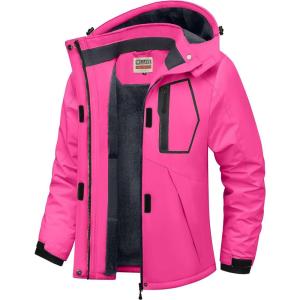 WULFUL Women’s Waterproof Ski Jacket Warm Winter Coats Windproof Winter Jackets for Women Fleece Lined Windbreaker with Hood(Rose Red)