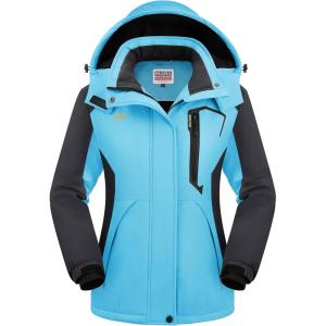 WULFUL Women’s Waterproof Snow Ski Jacket Mountain Windproof Winter Coat with Detachable Hood(Blue&black)