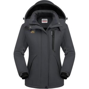 WULFUL Women’s Waterproof Snow Ski Jacket Mountain Windproof Winter Coat with Detachable Hood(Dark Grey)