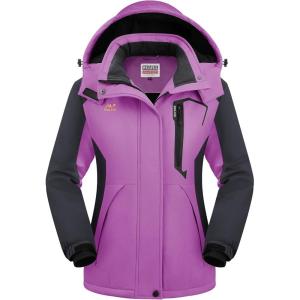 WULFUL Women’s Waterproof Snow Ski Jacket Mountain Windproof Winter Coat with Detachable Hood(Light Purple&black)