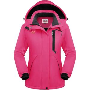 WULFUL Women’s Waterproof Snow Ski Jacket Mountain Windproof Winter Coat with Detachable Hood(Peach Red)
