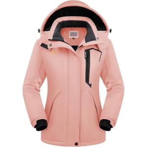 WULFUL Women’s Waterproof Snow Ski Jacket Mountain Windproof Winter Coat with Detachable Hood(Pink New)