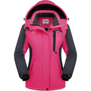 WULFUL Women’s Waterproof Snow Ski Jacket Mountain Windproof Winter Coat with Detachable Hood(Rose&black)