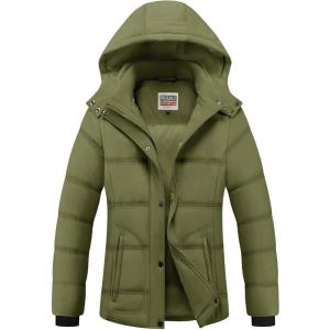 WULFUL Women’s Winter Coats Lightweight Warm Thicken Puffer Jacket Waterproof Quilted Winter Jackets with Removable Hood(Army Green)