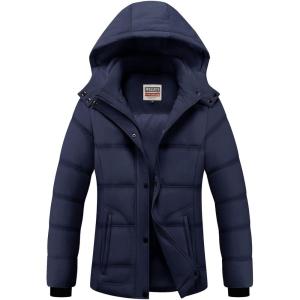 WULFUL Women’s Winter Coats Lightweight Warm Thicken Puffer Jacket Waterproof Quilted Winter Jackets with Removable Hood(Navy)