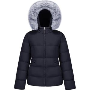 WULFUL Women’s Winter Coats Warm Lightweight Thicken Puffer Jackets with Faux-Fur Hood(Black)