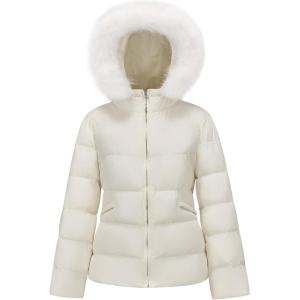 WULFUL Women’s Winter Coats Warm Lightweight Thicken Puffer Jackets with Faux-Fur Hood(Light Khaki)