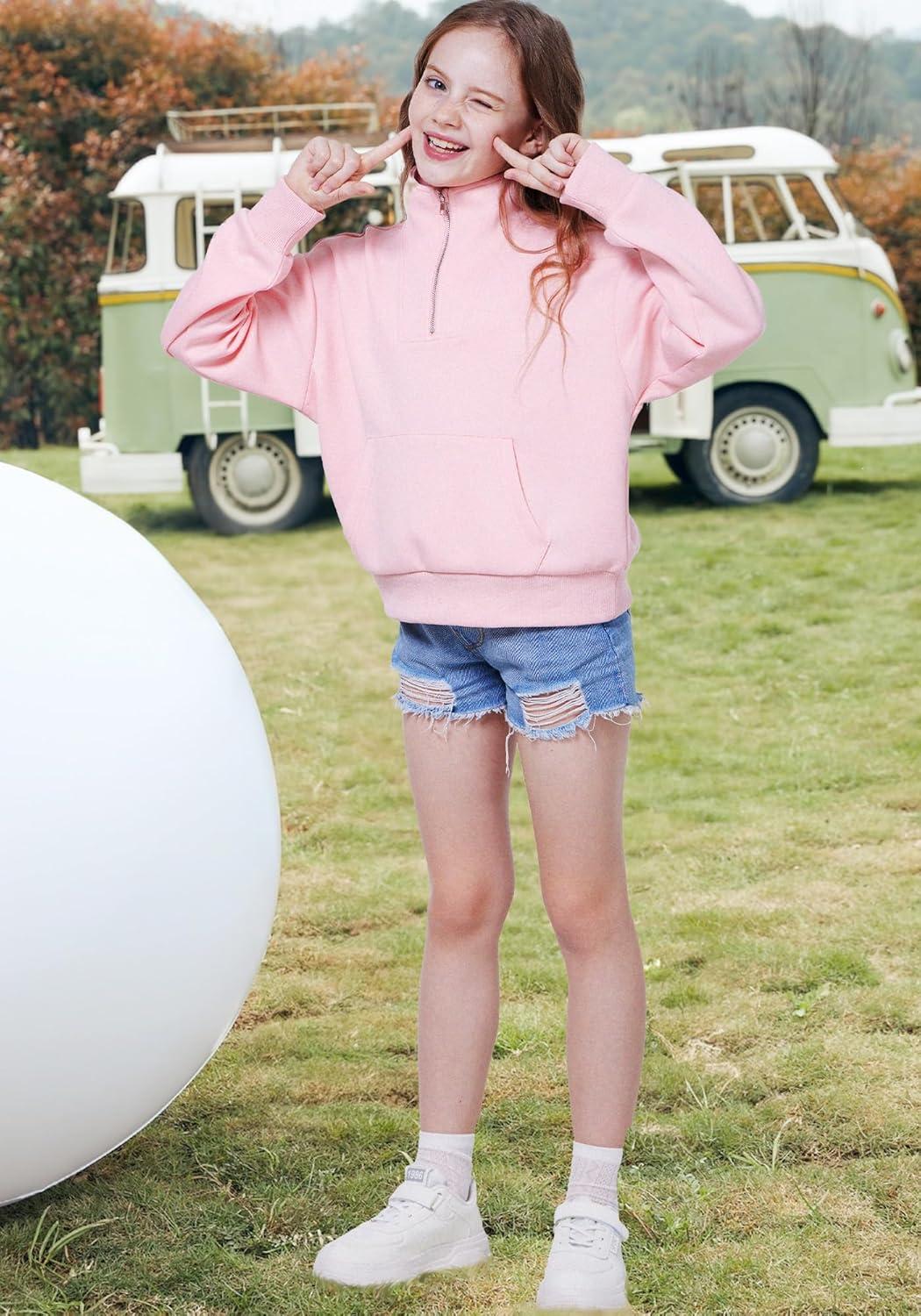 imageWULFUL Girls Casual Half Zipper Sweatshirts Long Sleeve Fashion Pullovers for Teen GirlsPink