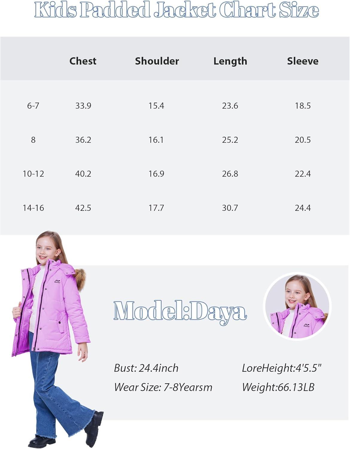 imageWULFUL Girls Winter Coats Outerwear Down Puffer Jacket Waterproof with Warm Fur HoodPurple0009