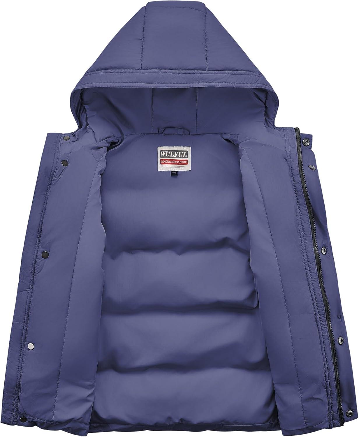 imageWULFUL Kids Winter Coat Hooded Puffer Windbreaker Warm Cotton Jacket Coats