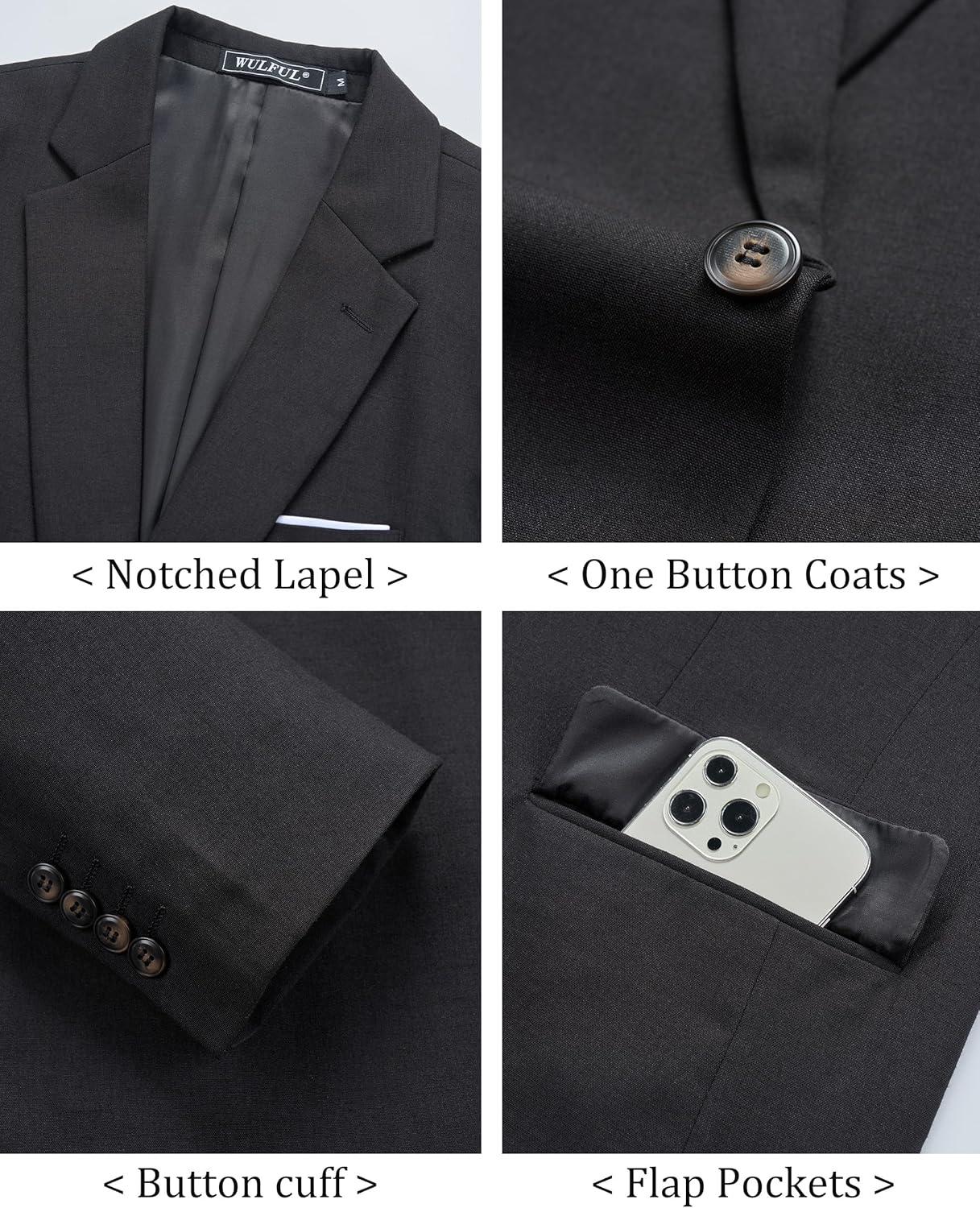 imageWULFUL Mens Casual Sport Coat Blazer Lightweight One Button Suit Jackets Black