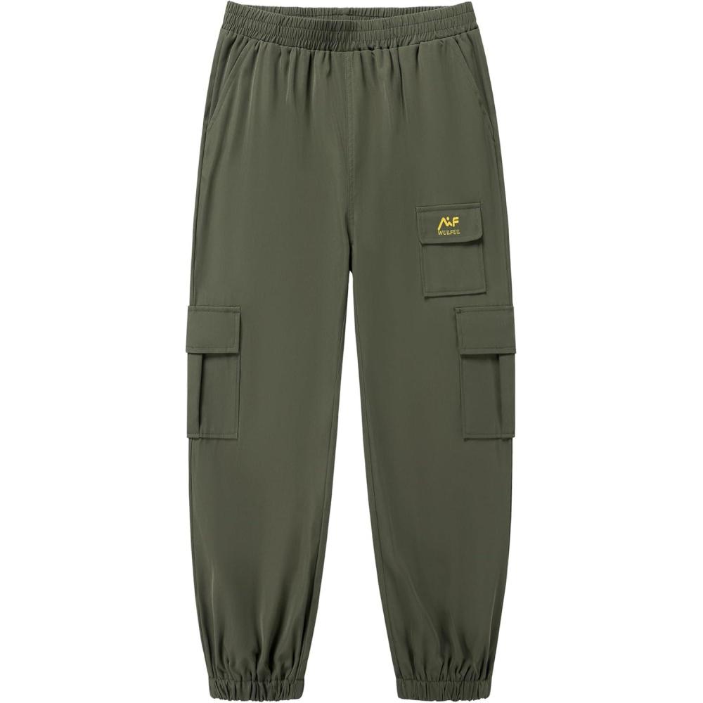 imageWULFUL Girls Casual Cargo Jogger Pants Adjustable WaistArmy Green