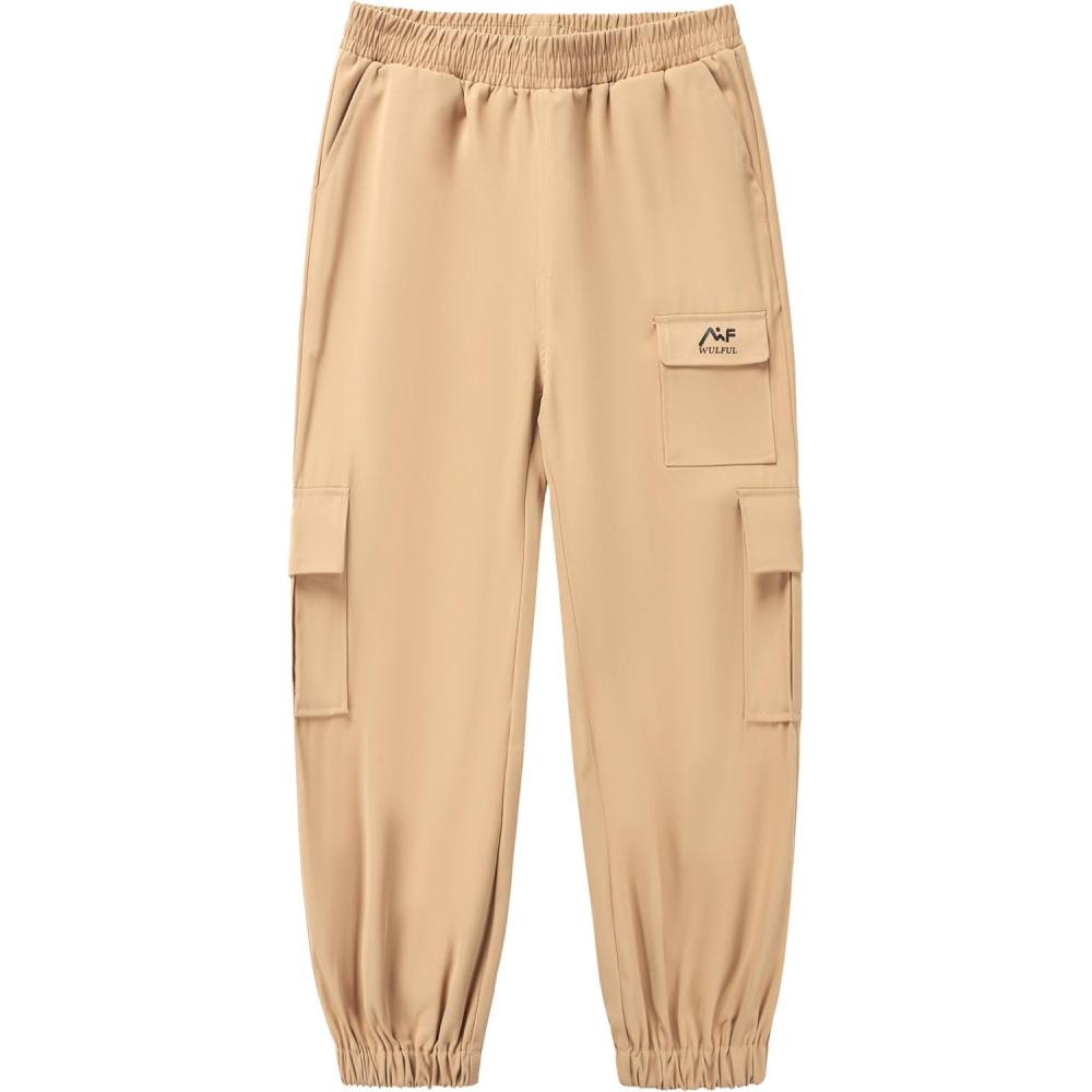 imageWULFUL Girls Casual Cargo Jogger Pants Adjustable WaistKhaki
