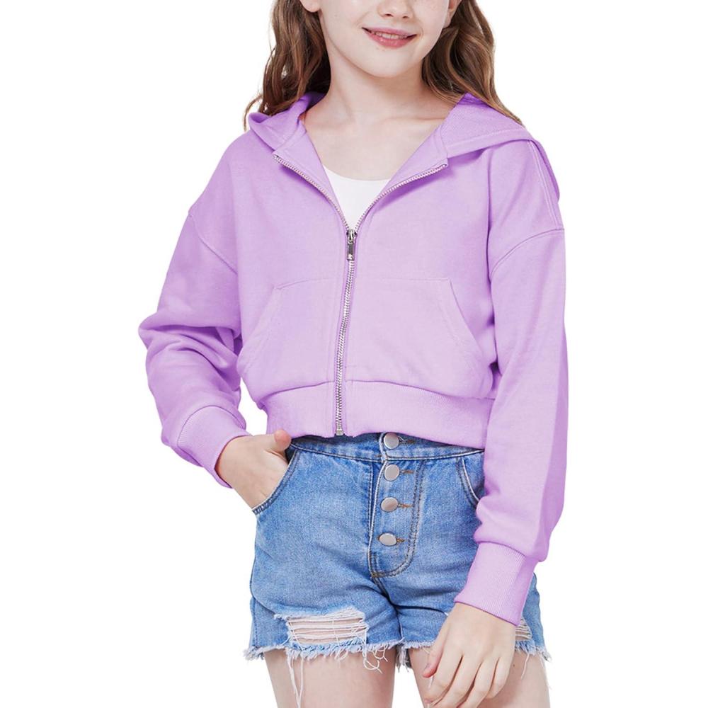 imageWULFUL Girls Casual Zipper up Sweatshirts Crop Jackets for TeensPurple