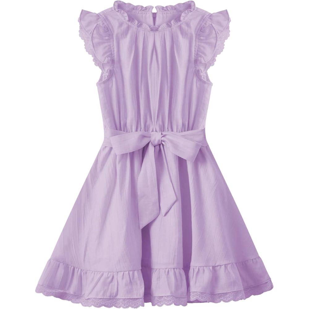 imageWULFUL Girls Summer Dress Sleeveless Ruffle Trim Aline Swing Dress Casual Party 514 YearsPurple