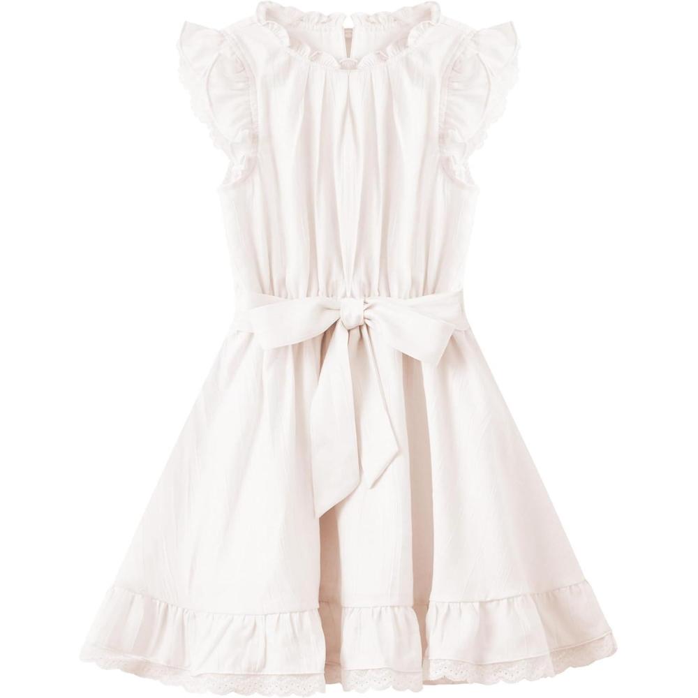 imageWULFUL Girls Summer Dress Sleeveless Ruffle Trim Aline Swing Dress Casual Party 514 YearsWhite