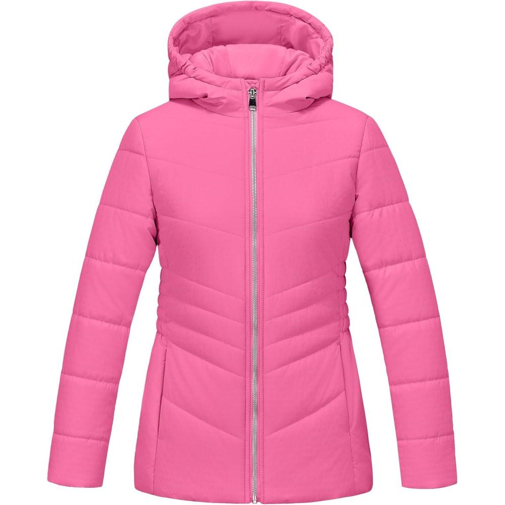 imageWULFUL Girls Winter Waterproof Coat Warm Hooded Parka Jacket LongRose Red