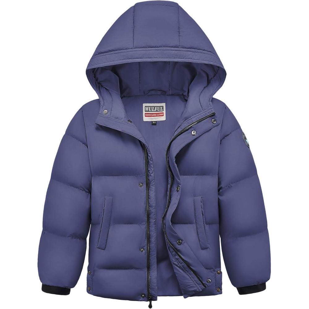 imageWULFUL Kids Winter Coat Hooded Puffer Windbreaker Warm Cotton Jacket Coats