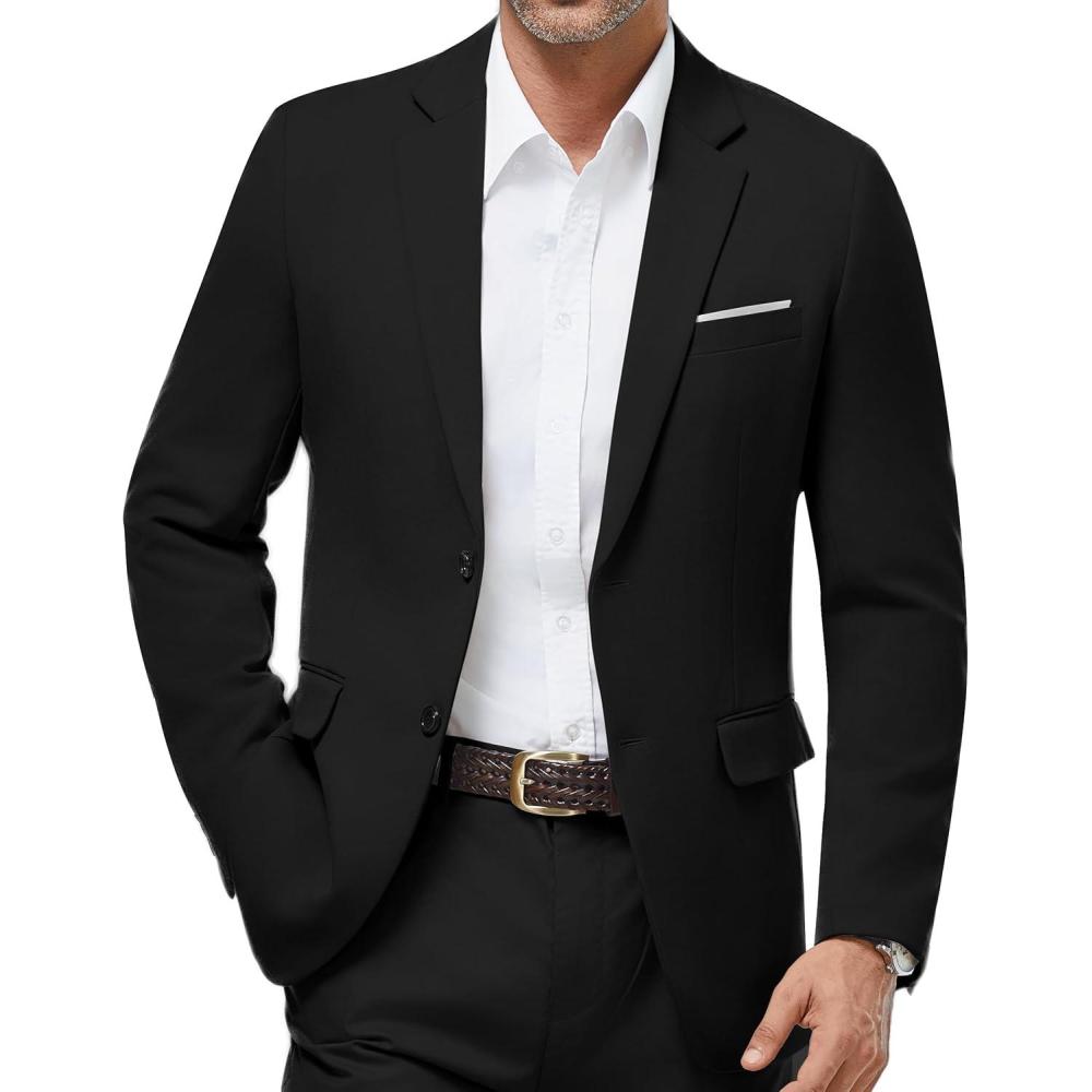 imageWULFUL Mens Casual Blazer Suit Jackets Slim Fit Two Button Sport Coats Lightweight Business JacketBlack