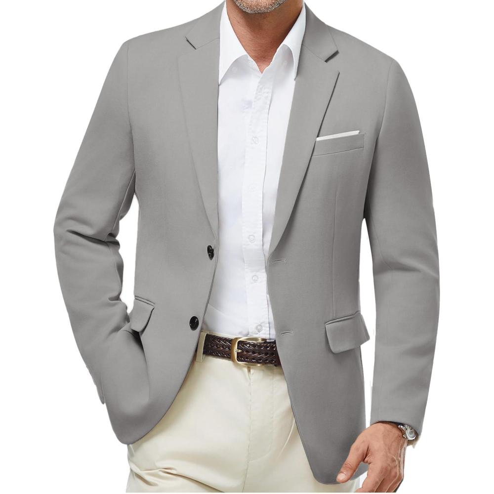 imageWULFUL Mens Casual Blazer Suit Jackets Slim Fit Two Button Sport Coats Lightweight Business JacketLight Grey