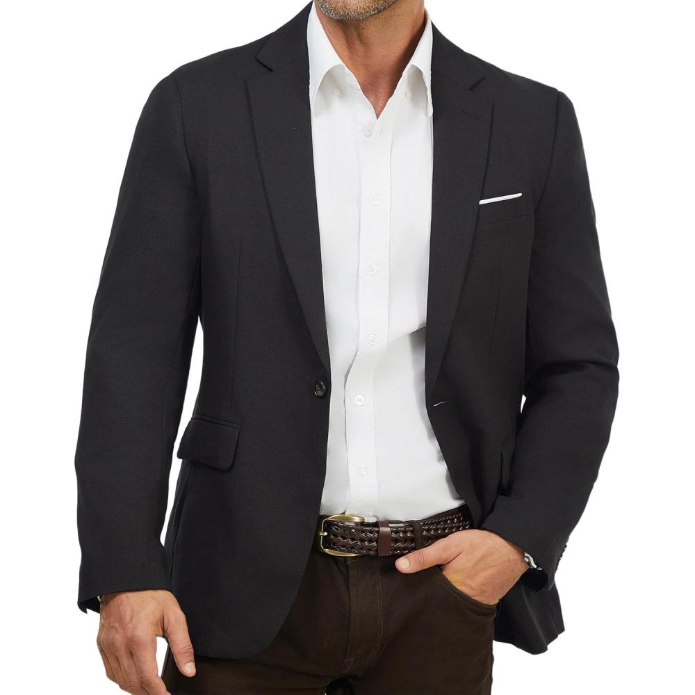 imageWULFUL Mens Casual Sport Coat Blazer Lightweight One Button Suit Jackets Black