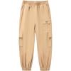WULFUL Girl’s Casual Cargo Jogger Pants Adjustable Waist(Khaki)