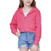 WULFUL Girls Casual Zipper up Sweatshirts Crop Jackets for Teens(Rose Red)