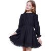 WULFUL Girls Long Sleeve Dress Flared Belted Fall Casual Party Dress A-line Swing 5-14 Years(Black)