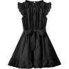 WULFUL Girls Summer Dress Sleeveless Ruffle Trim A-line Swing Dress Casual Party 5-14 Years(Black)