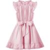 WULFUL Girls Summer Dress Sleeveless Ruffle Trim A-line Swing Dress Casual Party 5-14 Years(Pink)