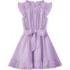 WULFUL Girls Summer Dress Sleeveless Ruffle Trim A-line Swing Dress Casual Party 5-14 Years(Purple)