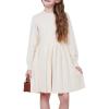 WULFUL Girl’s Sweater Dress Long Sleeve Button Pleated Casual Fall Winter Knit Dresses 5-12Y(Beige)