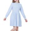 WULFUL Girl’s Sweater Dress Long Sleeve Button Pleated Casual Fall Winter Knit Dresses 5-12Y(Light Blue)