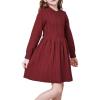 WULFUL Girl’s Sweater Dress Long Sleeve Button Pleated Casual Fall Winter Knit Dresses 5-12Y(Wine Red)