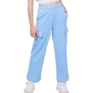 WULFUL Girl’s Cargo Sweatpants Wide Leg Fleece Lined Casual Pants for Girl Fall Winter Baggy High Waisted Pants with Pockets(Blue)