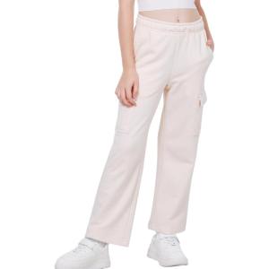 WULFUL Girl’s Cargo Sweatpants Wide Leg Fleece Lined Casual Pants for Girl Fall Winter Baggy High Waisted Pants with Pockets(Cream)