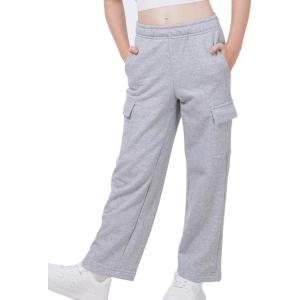 WULFUL Girl’s Cargo Sweatpants Wide Leg Fleece Lined Casual Pants for Girl Fall Winter Baggy High Waisted Pants with Pockets(Grey)