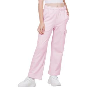 WULFUL Girl’s Cargo Sweatpants Wide Leg Fleece Lined Casual Pants for Girl Fall Winter Baggy High Waisted Pants with Pockets(Pink)