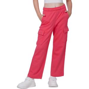 WULFUL Girl’s Cargo Sweatpants Wide Leg Fleece Lined Casual Pants for Girl Fall Winter Baggy High Waisted Pants with Pockets(Rose Pink)