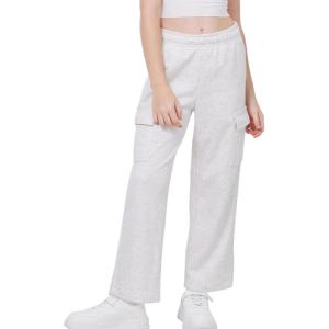 WULFUL Girl’s Cargo Sweatpants Wide Leg Fleece Lined Casual Pants for Girl Fall Winter Baggy High Waisted Pants with Pockets(White)