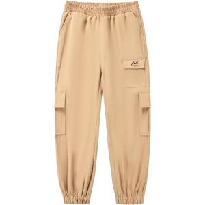 WULFUL Girl’s Casual Cargo Jogger Pants Adjustable Waist(Khaki)