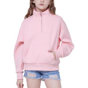 WULFUL Girls Casual Half Zipper Sweatshirts Long Sleeve Fashion Pullovers for Teen Girls(Pink)