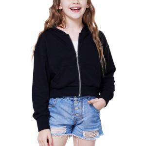 WULFUL Girls Casual Zipper up Sweatshirts Crop Jackets for Teens(Black)