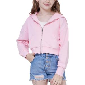 WULFUL Girls Casual Zipper up Sweatshirts Crop Jackets for Teens(Pink)