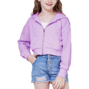 WULFUL Girls Casual Zipper up Sweatshirts Crop Jackets for Teens(Purple)