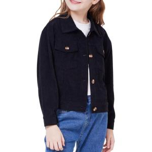 WULFUL Girl’s Fashion Button Down Corduroy Jackets Casual Fall Jackets Teen Girl Outerwear(Black)