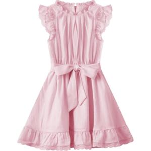 WULFUL Girls Summer Dress Sleeveless Ruffle Trim A-line Swing Dress Casual Party 5-14 Years(Pink)