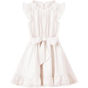WULFUL Girls Summer Dress Sleeveless Ruffle Trim A-line Swing Dress Casual Party 5-14 Years(White)